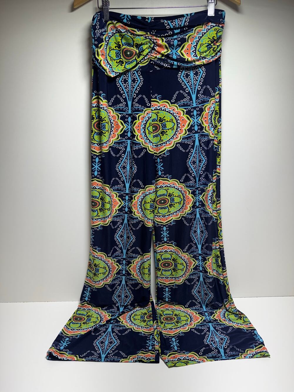 Women’s Win Win Palazzo Pants Sz L-XL Blue Green Paisley Hippie Festival Boho